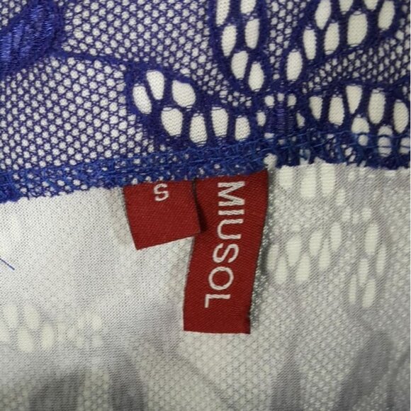 Miusol Cocktail Dress Blue Small White Overlay Square Neck Floral Lace Sheath - Picture 6 of 6